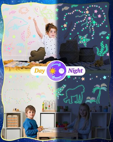 201 Pcs Glow in The Dark Stars Stickers for Ceiling, Toddler Stocking Stuffers Wall Room Decor Gifts, Luminous 3D Glowing Stars Stocking Stuffers for Kids Boys Girls in Kuwait