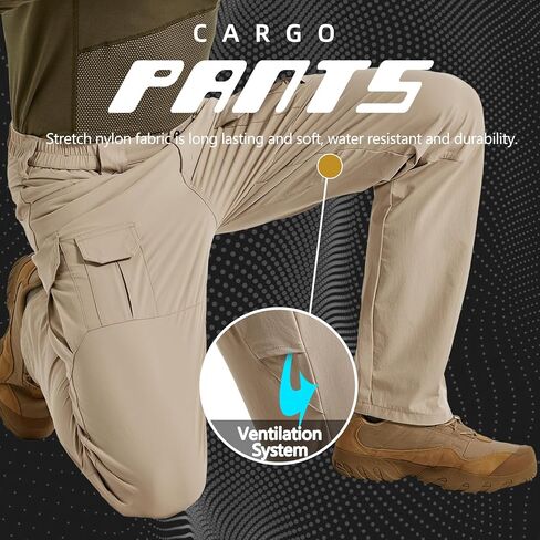 Men's Quick Dry Cargo Pants Water Resistant Tactical Pants Lightweight Stretch Outdoor Work Hiking Pants in Kuwait