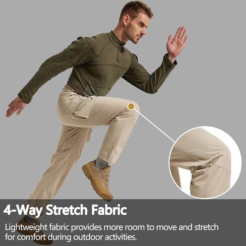 Men's Quick Dry Cargo Pants Water Resistant Tactical Pants Lightweight Stretch Outdoor Work Hiking Pants in Kuwait