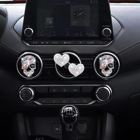 4 PCS Crystal Skull Car Air Criteners Clips ، Rhinestone Diamond Car Decoration ، Silver in Saudi Arabia