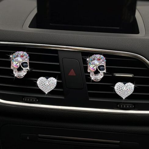 4 PCS Crystal Skull Car Air Criteners Clips ، Rhinestone Diamond Car Decoration ، Silver in Saudi Arabia