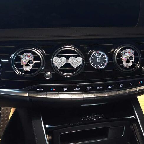 4 PCS Crystal Skull Car Air Criteners Clips ، Rhinestone Diamond Car Decoration ، Silver in Saudi Arabia