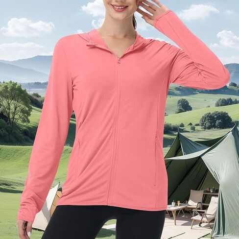 Women's UPF 50+ Sun Shirt with Hoodie Lightweight Jackets SPF Long Sleeve UV Protection Clothing Hiking Shits in Kuwait