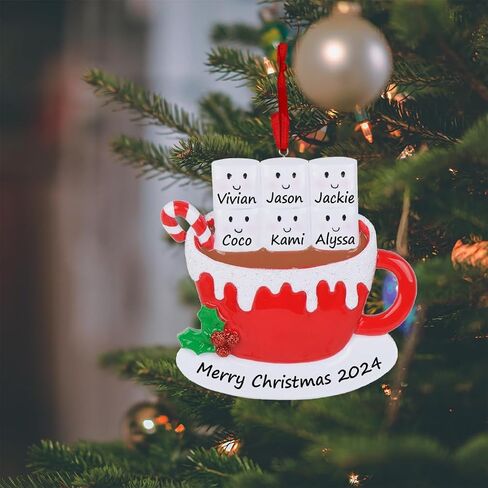 Hot Chocolate Marshmallow Mug Family Christmas Tree Ornament 2024 Personalized Family of 6 Christmas Ornament Unique Xmas Keepsake Gifts for Parents Kids Grandparents in Saudi Arabia