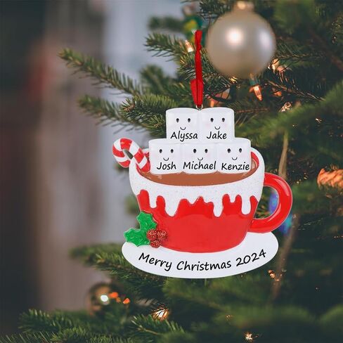 Hot Chocolate Marshmallow Mug Family Christmas Tree Ornament 2024 Personalized Family of 6 Christmas Ornament Unique Xmas Keepsake Gifts for Parents Kids Grandparents in Saudi Arabia