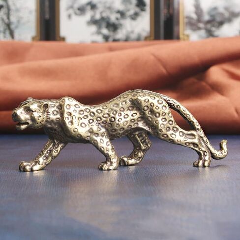Leopard Statue Small Cheetah Figurine Brass Art Crafts for Home Office Shelf Table Realistic Antique Classical Decor in Saudi Arabia