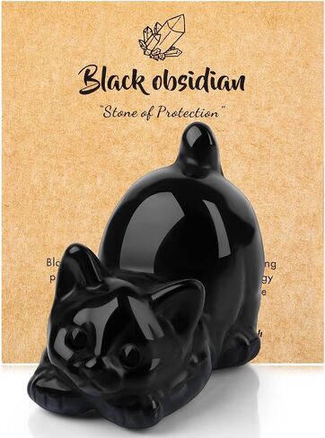Zhiyuxi 2 "Black Obsidian Cat تمثال تمييز ديكور الأسود Cat Stone Sculpture Crystal Cute Cat Ornament Gifts لمحبي القطط للنساء الديكور مكتب غرفة المنزل in Kuwait