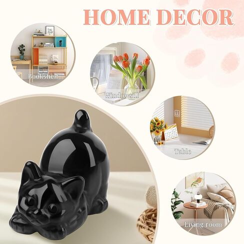Zhiyuxi 2 "Black Obsidian Cat تمثال تمييز ديكور الأسود Cat Stone Sculpture Crystal Cute Cat Ornament Gifts لمحبي القطط للنساء الديكور مكتب غرفة المنزل in Kuwait