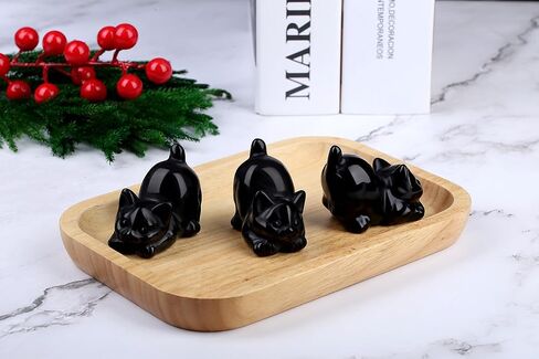 Zhiyuxi 2 "Black Obsidian Cat تمثال تمييز ديكور الأسود Cat Stone Sculpture Crystal Cute Cat Ornament Gifts لمحبي القطط للنساء الديكور مكتب غرفة المنزل in Kuwait