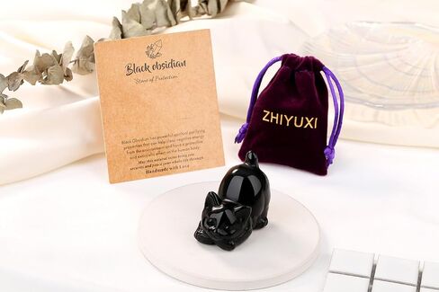 Zhiyuxi 2 "Black Obsidian Cat تمثال تمييز ديكور الأسود Cat Stone Sculpture Crystal Cute Cat Ornament Gifts لمحبي القطط للنساء الديكور مكتب غرفة المنزل in Kuwait