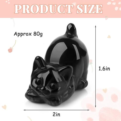 Zhiyuxi 2 "Black Obsidian Cat تمثال تمييز ديكور الأسود Cat Stone Sculpture Crystal Cute Cat Ornament Gifts لمحبي القطط للنساء الديكور مكتب غرفة المنزل in Kuwait