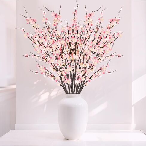Krissing 12 Pcs Cherry Blossom Branches 39" Tall Artificial Cherry Blossom Stems White Faux Cherry Blossom Flowers Arrangements for Vase Home Wedding Table Spring Decor in Kuwait