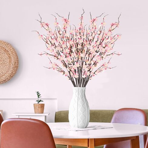 Krissing 12 Pcs Cherry Blossom Branches 39" Tall Artificial Cherry Blossom Stems White Faux Cherry Blossom Flowers Arrangements for Vase Home Wedding Table Spring Decor in Kuwait