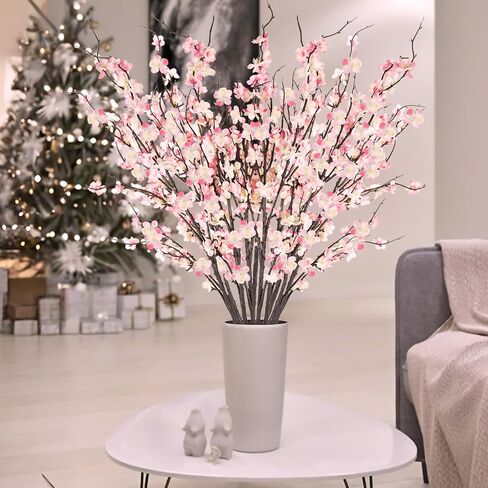Krissing 12 Pcs Cherry Blossom Branches 39" Tall Artificial Cherry Blossom Stems White Faux Cherry Blossom Flowers Arrangements for Vase Home Wedding Table Spring Decor in Kuwait