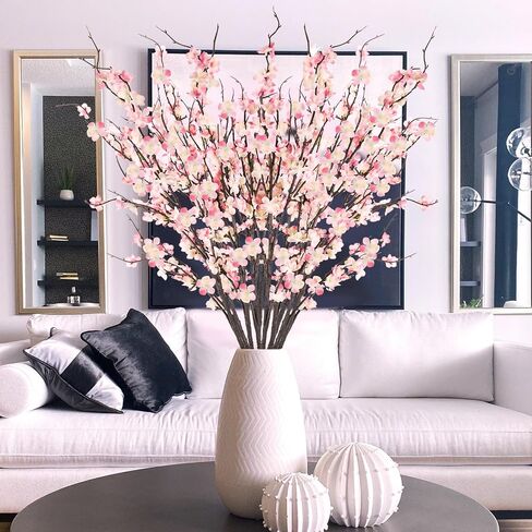 Krissing 12 Pcs Cherry Blossom Branches 39" Tall Artificial Cherry Blossom Stems White Faux Cherry Blossom Flowers Arrangements for Vase Home Wedding Table Spring Decor in Kuwait
