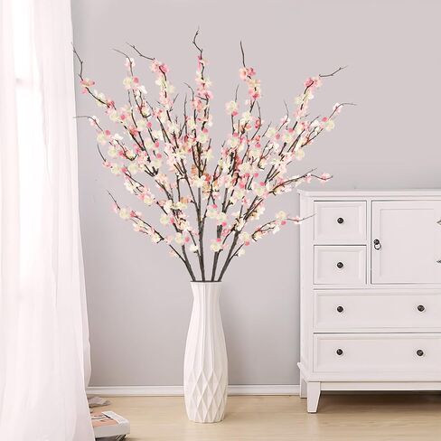 Krissing 12 PCS Cherry Blossom Branses 39 "طويل القامة زهر الكرز الاصطناعي ينبع أبيض فو ، ترتيبات زهور زهر الزهور المزهرية لزجاج الزفاف ديكور الربيع in Kuwait