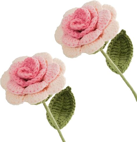 Crochet Flower 2 Handmade Roses, Gift for Birthday, Wedding, Mother's Day, Knitted Artificial Flowers for Home Decor(Pink Gradient) in Saudi Arabia