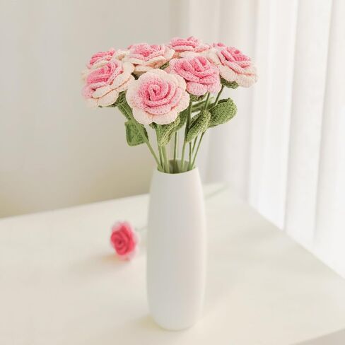Crochet Flower 2 Handmade Roses, Gift for Birthday, Wedding, Mother's Day, Knitted Artificial Flowers for Home Decor(Pink Gradient) in Saudi Arabia