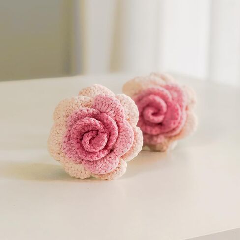 Crochet Flower 2 Handmade Roses, Gift for Birthday, Wedding, Mother's Day, Knitted Artificial Flowers for Home Decor(Pink Gradient) in Saudi Arabia