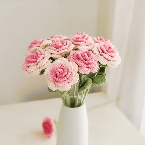Crochet Flower 2 Handmade Roses, Gift for Birthday, Wedding, Mother's Day, Knitted Artificial Flowers for Home Decor(Pink Gradient) in Saudi Arabia