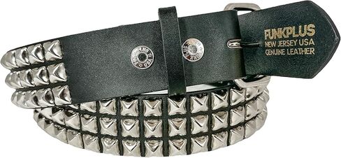 Three Row Pyramid Studded Genuine Leather Belt By Funk Plus Snap Off Buckle FUNK LOGO Snap (XX-Large) in Kuwait