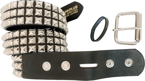 Three Row Pyramid Studded Genuine Leather Belt By Funk Plus Snap Off Buckle FUNK LOGO Snap (XX-Large) in Kuwait