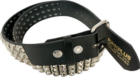 Three Row Pyramid Studded Genuine Leather Belt By Funk Plus Snap Off Buckle FUNK LOGO Snap (XX-Large) in Kuwait
