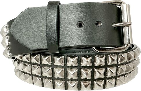 Three Row Pyramid Studded Genuine Leather Belt By Funk Plus Snap Off Buckle FUNK LOGO Snap (XX-Large) in Kuwait