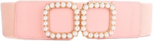 COTIM COYIN Women's Wide Elastic Waist Belt with Pearl Square Buckle in Saudi Arabia