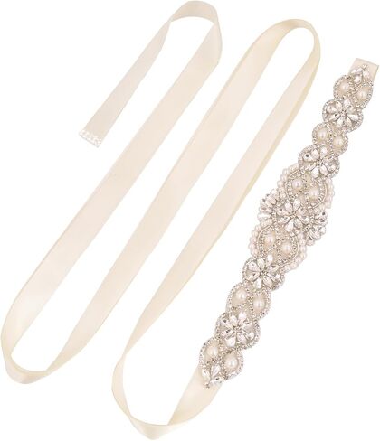 Wedding Belt Pearl Crystal Sash Handmade Beaded Belt,Rhinestone Sash for Wedding Formal Evening Dress Accessories in Kuwait