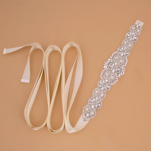 Wedding Belt Pearl Crystal Sash Handmade Beaded Belt,Rhinestone Sash for Wedding Formal Evening Dress Accessories in Kuwait