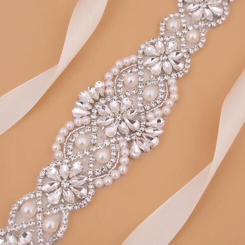Wedding Belt Pearl Crystal Sash Handmade Beaded Belt,Rhinestone Sash for Wedding Formal Evening Dress Accessories in Kuwait