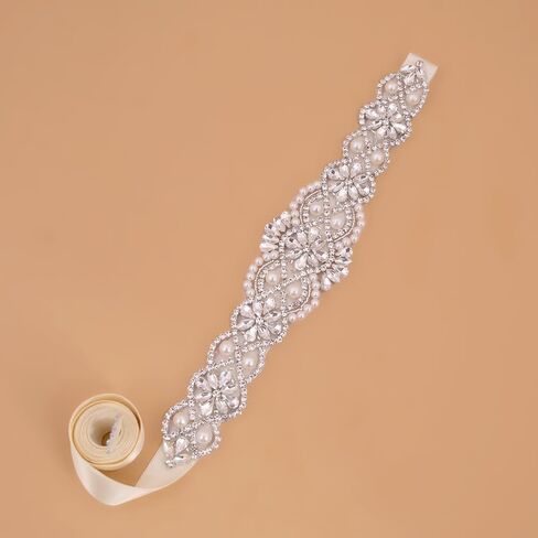 Wedding Belt Pearl Crystal Sash Handmade Beaded Belt,Rhinestone Sash for Wedding Formal Evening Dress Accessories in Kuwait