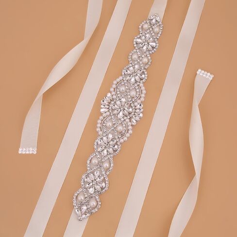 Wedding Belt Pearl Crystal Sash Handmade Beaded Belt,Rhinestone Sash for Wedding Formal Evening Dress Accessories in Kuwait