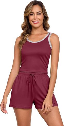 PrinStory Womens Pajamas Set Summer 2 Piece Pajama Sleeveless Tank and Shorts Soft Pj Sets with Pockets in Saudi Arabia