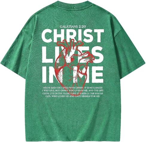 Graphic Tees Summer Women Men Cotton Novelty Oversized Crew Neck Heart with Christ Christian Washed T-Shirt in Kuwait