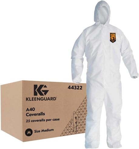 Kleenguard A40 Coveralls Liquid & Mission Protection Coveralls مع غطاء محرك السيارة (44325) ، أمامي الرمز البريدي ، المعصمين المرن والكاحلين (EWA) ، أبيض ، 2x-large ، 25 ملابس / حالة in Saudi Arabia