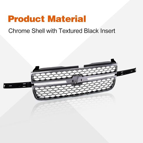 Front Grille Grill Chrome Frame With Textured Black Honeycomb Insert Compatible With Silverado 2003-2006 1500 HD / 2500 HD / 3500 &2007 1500 HD/2500 HD/ 3500 Classic (W/O Molding Trim) in Saudi Arabia