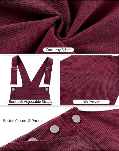 luvamia Corduroy Overalls for Women Loose Fit Baggy Straight Casual Adjustable Straps Bib Jumpsuit Overalls with Pockets in Saudi Arabia