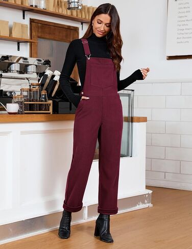 luvamia Corduroy Overalls for Women Loose Fit Baggy Straight Casual Adjustable Straps Bib Jumpsuit Overalls with Pockets in Saudi Arabia