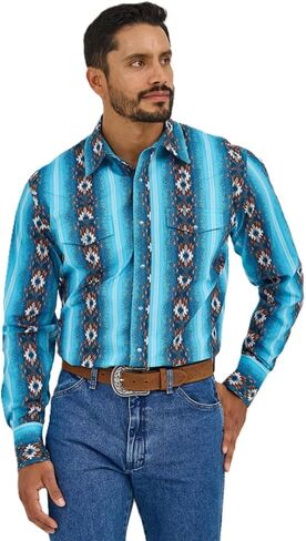 Wrangler Men's Checotah Sea Salt Blue Snap Shirt 112365886 in Saudi Arabia