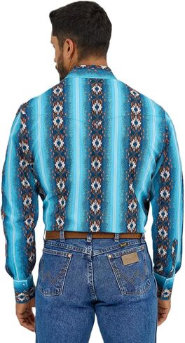 Wrangler Men's Checotah Sea Salt Blue Snap Shirt 112365886 in Saudi Arabia