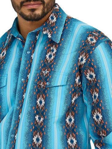 Wrangler Men's Checotah Sea Salt Blue Snap Shirt 112365886 in Saudi Arabia