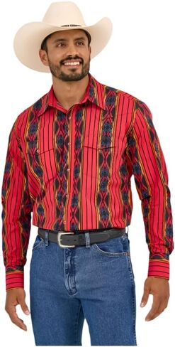Wrangler Men's Checotah Classic Fit Western Long Sleeve Snap Shirt - Red Southwest Print in Saudi Arabia
