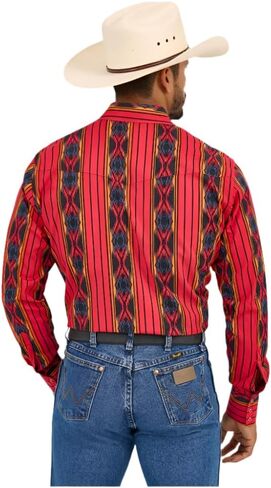 Wrangler Men's Checotah Classic Fit Western Long Sleeve Snap Shirt - Red Southwest Print in Saudi Arabia