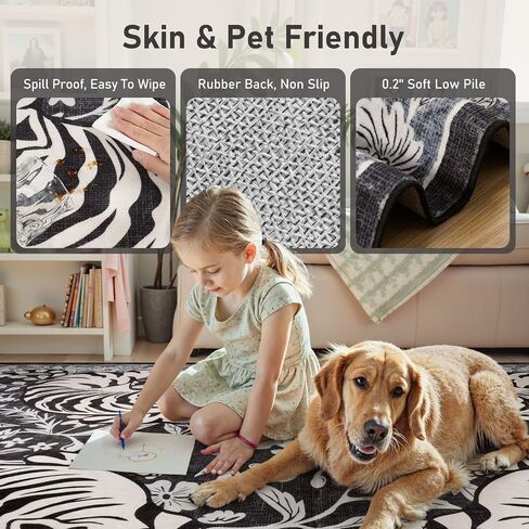 LIVEBOX Tiger Washable Rug 5x7, Boho Animal Print Area Rugs for Living Room, Non-Slip Botanical Floral Bedroom Rug, Soft Vintage Western Floor Carpet for Dining Room Home Office Guest Room Dorm Decor in Saudi Arabia
