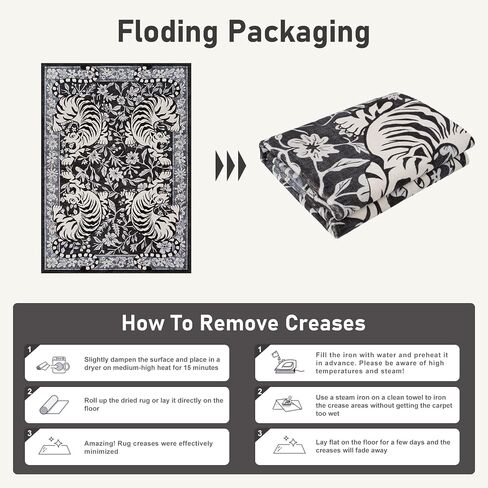 LIVEBOX Tiger Washable Rug 5x7, Boho Animal Print Area Rugs for Living Room, Non-Slip Botanical Floral Bedroom Rug, Soft Vintage Western Floor Carpet for Dining Room Home Office Guest Room Dorm Decor in Saudi Arabia