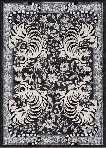 LIVEBOX Tiger Washable Rug 5x7, Boho Animal Print Area Rugs for Living Room, Non-Slip Botanical Floral Bedroom Rug, Soft Vintage Western Floor Carpet for Dining Room Home Office Guest Room Dorm Decor in Saudi Arabia
