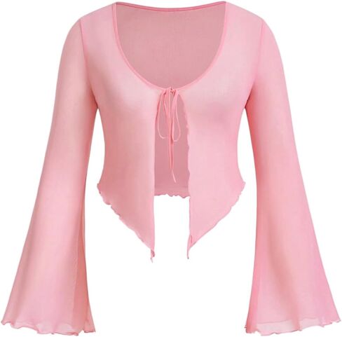Shenhe Women's Plus Tie Tie Bront Mesh Bell Sleeve Drugh Bolero Top Coverup in Kuwait