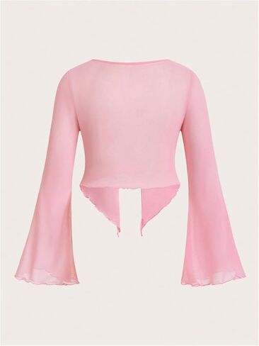 Shenhe Women's Plus Tie Tie Bront Mesh Bell Sleeve Drugh Bolero Top Coverup in Kuwait